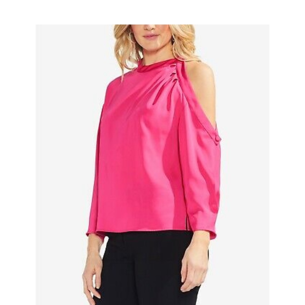 Vince Camuto Pink Flame Top Sz M One Cold Shoulder Cut-Out 3/4 Length Sleeves